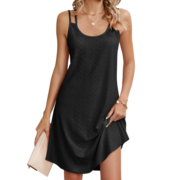 Women Summer Round Neck Halter Loose Sleeveless Dress, Size: XXL(Black)