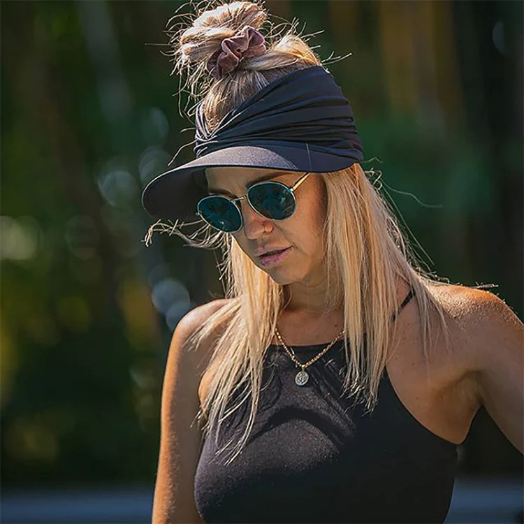Women Visor Sun Protection Cap Elastic Hollow Large Brim Hat(Fluorescent Yellow) - Image 7