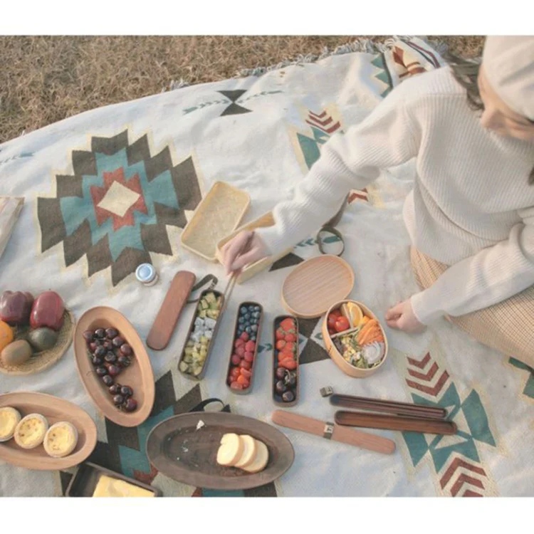 Wood Environmental Protection Tableware Portable Lunch Box Bento Box, Style:Single Layer(Paint Color) - Image 5
