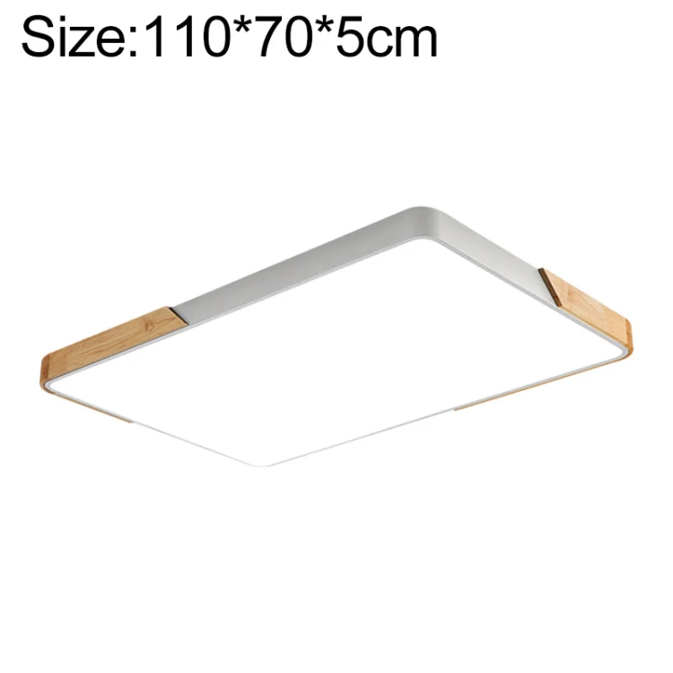 Wood Macaron LED Rectangle Ceiling Lamp, 3-Colors Light, Size:110x70cm(White)