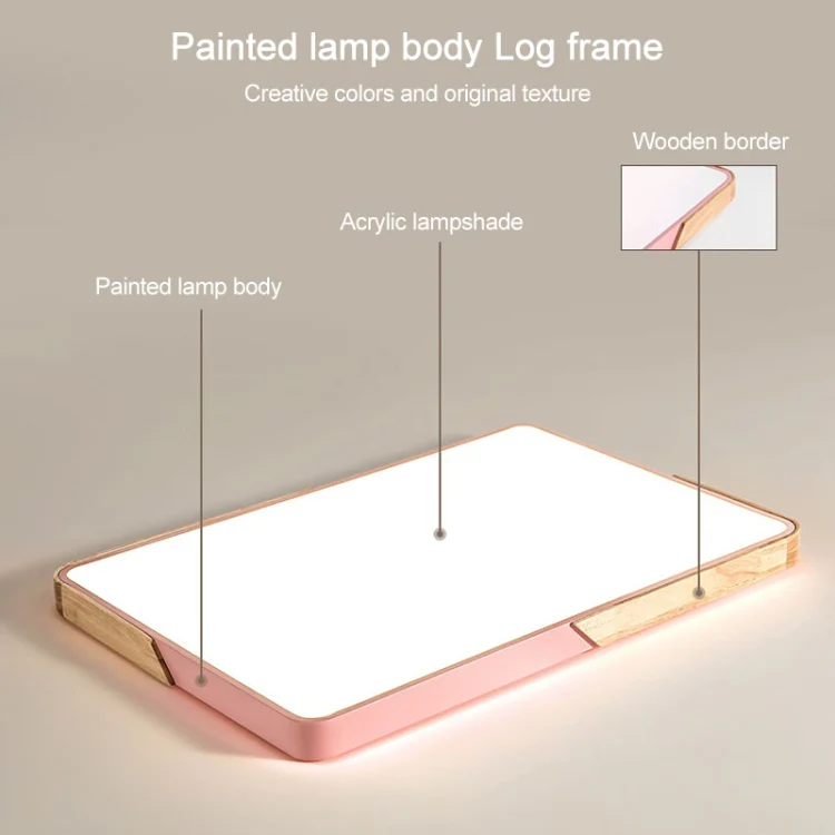 Wood Macaron LED Rectangle Ceiling Lamp, 3-Colors Light, Size:88x62cm(White) - Image 4