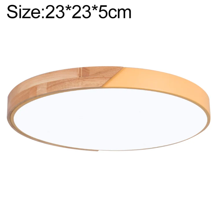 Wood Macaron LED Round Ceiling Lamp, 3-Colors Light, Size:23cm(Yellow)