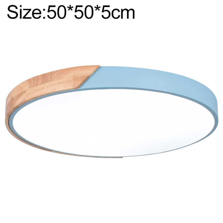 Wood Macaron LED Round Ceiling Lamp, 3-Colors Light, Size:50cm(Blue)