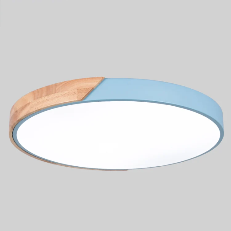 Wood Macaron LED Round Ceiling Lamp, 3-Colors Light, Size:50cm(Blue) - Image 2