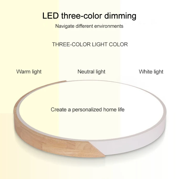 Wood Macaron LED Round Ceiling Lamp, 3-Colors Light, Size:50cm(Blue) - Image 5
