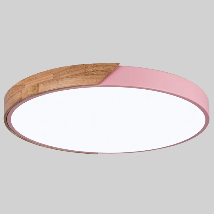 Wood Macaron LED Round Ceiling Lamp, 3-Colors Light, Size:50cm(Pink) - Image 2