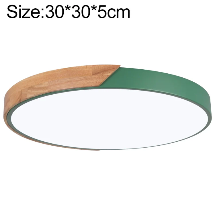 Wood Macaron LED Round Ceiling Lamp, White Light, Size:30cm(Green)