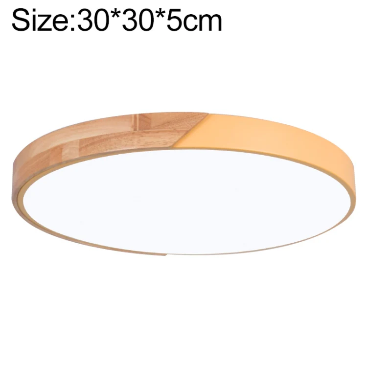 Wood Macaron LED Round Ceiling Lamp, White Light, Size:30cm(Yellow)