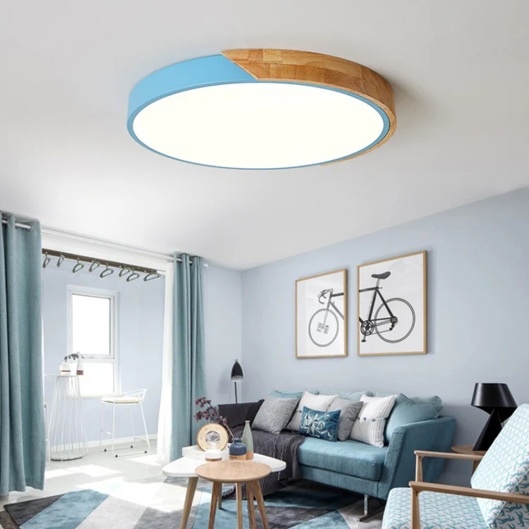 Wood Macaron LED Round Ceiling Lamp, White Light, Size:50cm(Blue) - Image 7