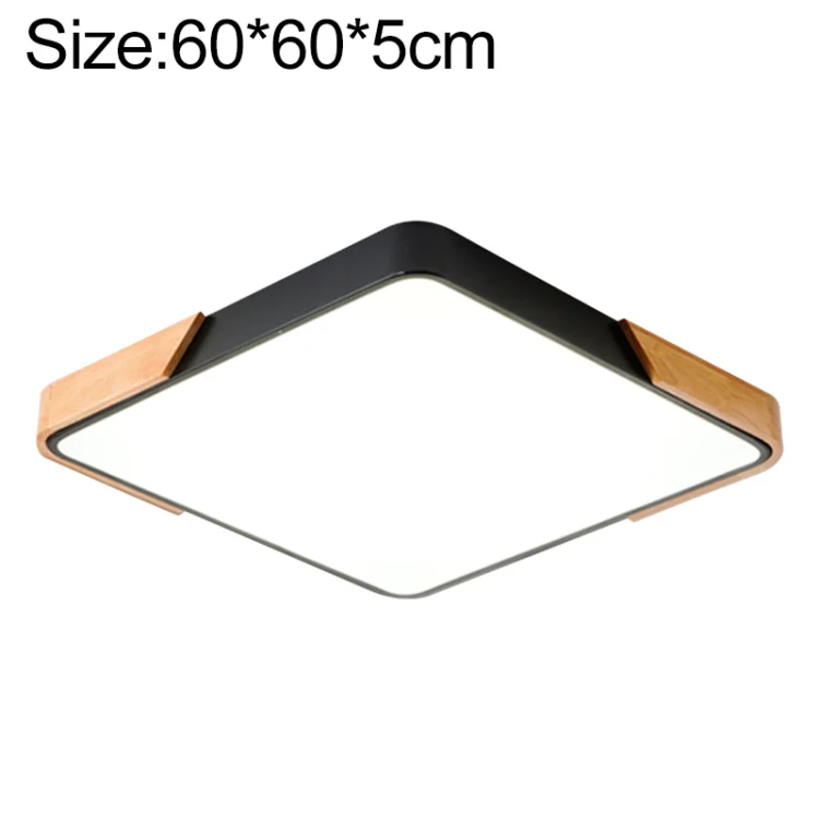 Wood Macaron LED Square Ceiling Lamp, 3-Colors Light, Size:60cm(Black)