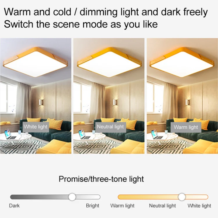 Wood Macaron LED Square Ceiling Lamp, 3-Colors Light, Size:60cm(Black) - Image 6