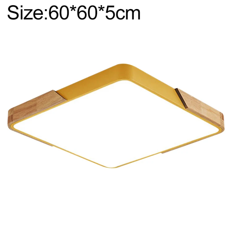 Wood Macaron LED Square Ceiling Lamp, 3-Colors Light, Size:60cm(Yellow)