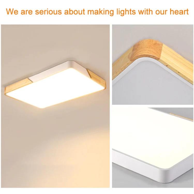 Wood Macaron LED Square Ceiling Lamp, 3-Colors Light, Size:60cm(Yellow) - Image 5
