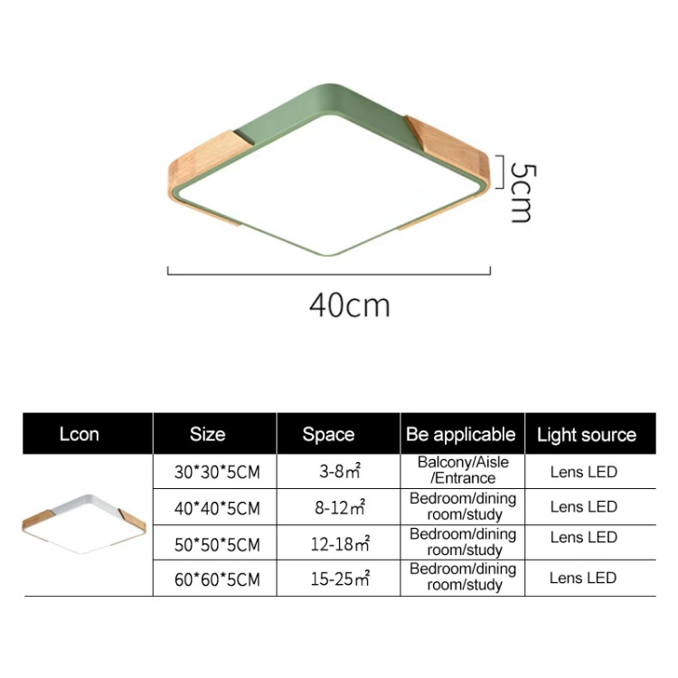 Wood Macaron LED Square Ceiling Lamp, Stepless Dimming, Size:60cm(Green) - Image 3