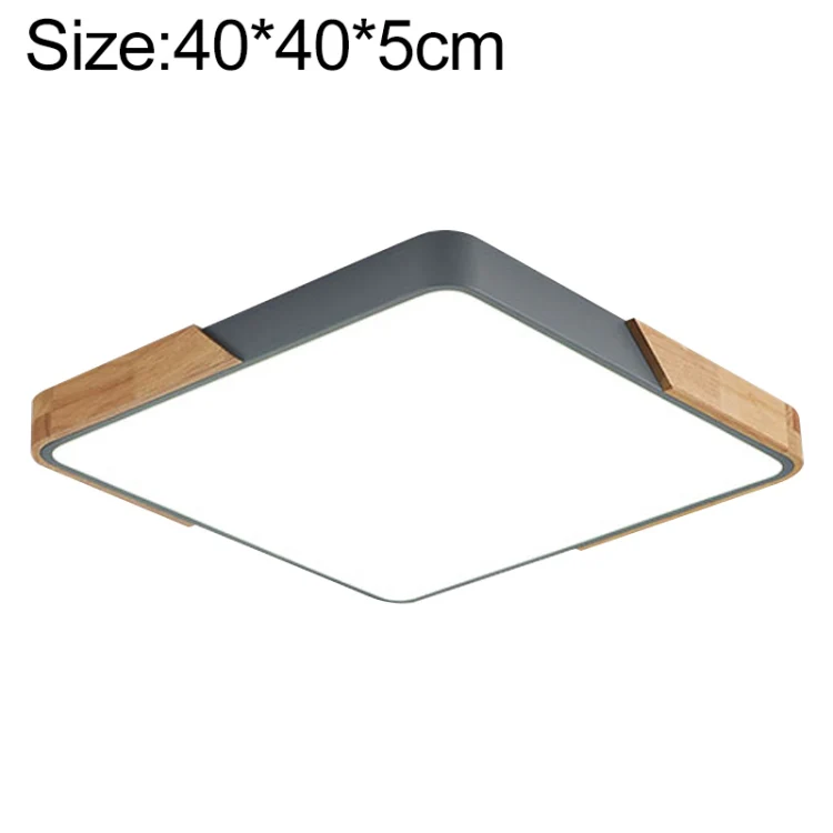 Wood Macaron LED Square Ceiling Lamp, White Light, Size:40cm(Grey)