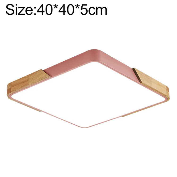 Wood Macaron LED Square Ceiling Lamp, White Light, Size:40cm(Pink)