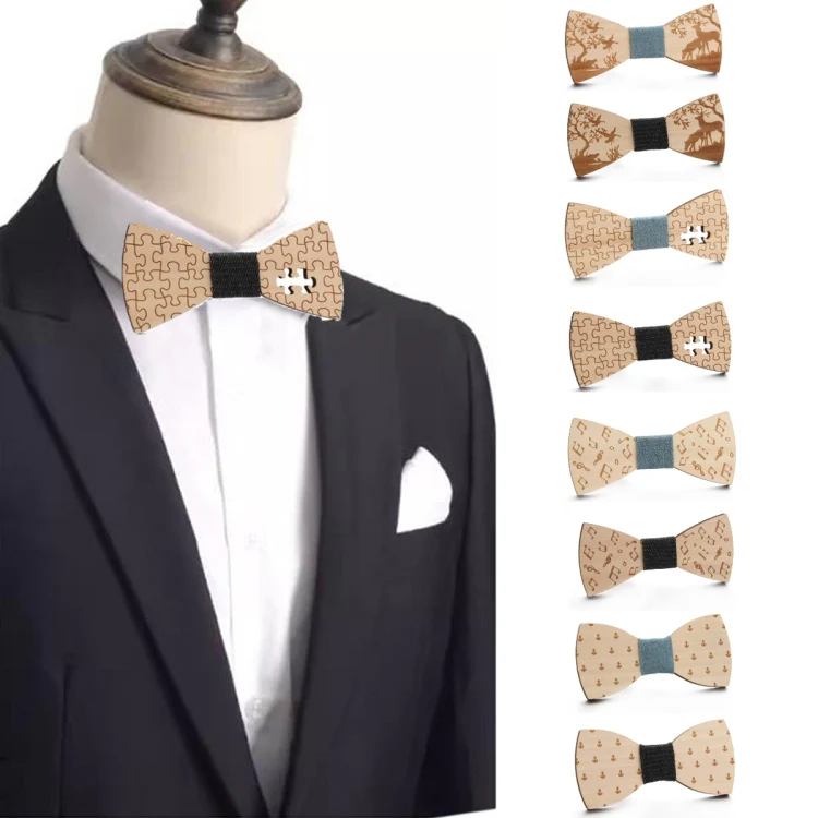 Wooden Bow Tie Men Bow Clothing Decoration, Color: Puzzle Blue - Image 6