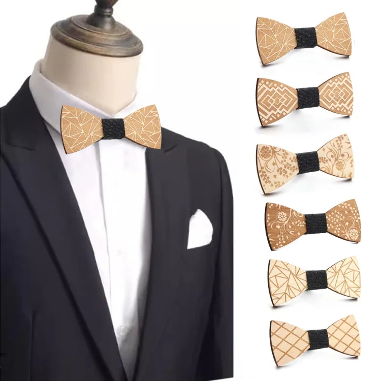 Wooden Bow Tie Men Handmade Bow Tie, Color: Geometric Shadow Pattern - Image 6