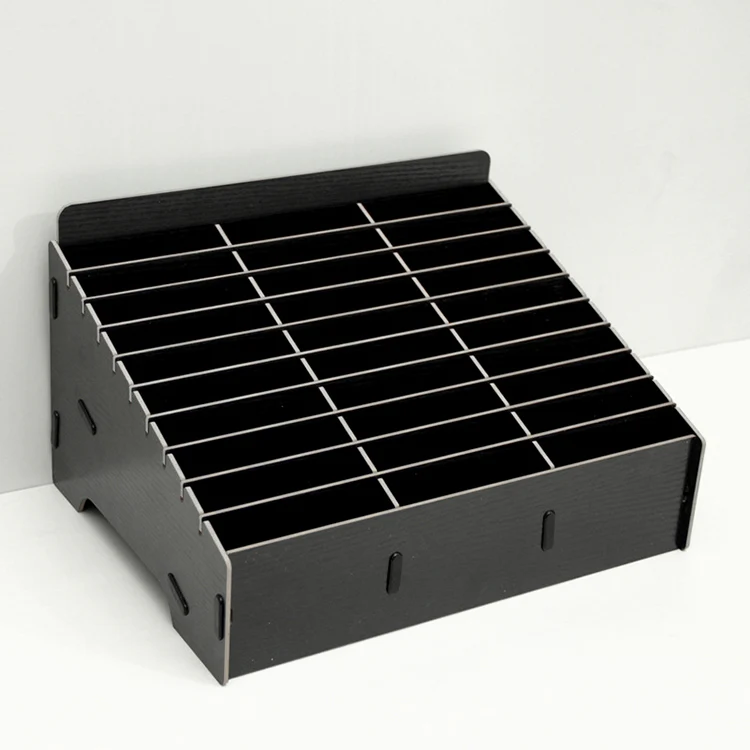 Wooden Multi-cell Mobile Phone Film Stand Desktop Display Rack, 30 Grids, Size: 31.5x23.5x18.5cm (Black)