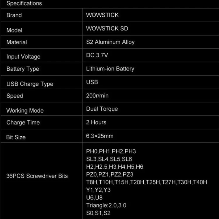 WOWSTICK SD 36 in 1 Dual Power Lithium Electric Screwdriver With LED Lights - Image 8
