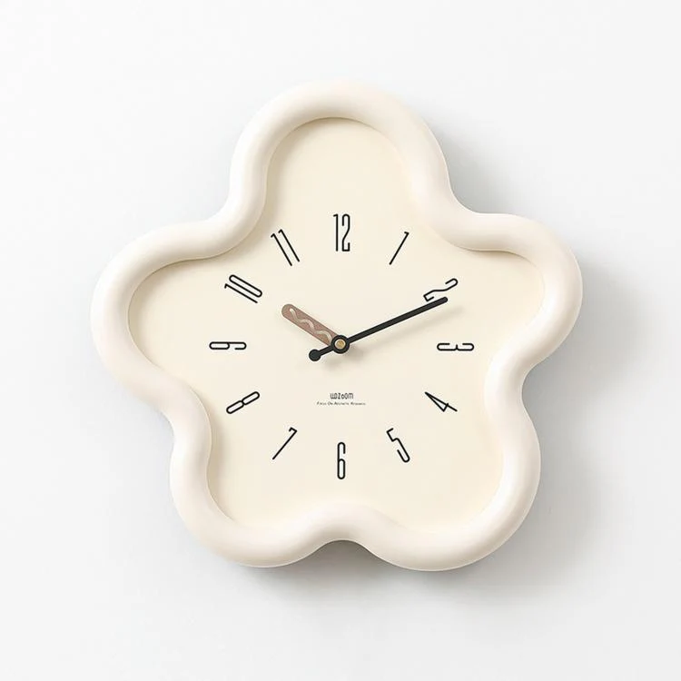 wozoom Flower Shaped Wall Clock Silent Creamy Style Decorative Clock, Spec: Minimalist Beige
