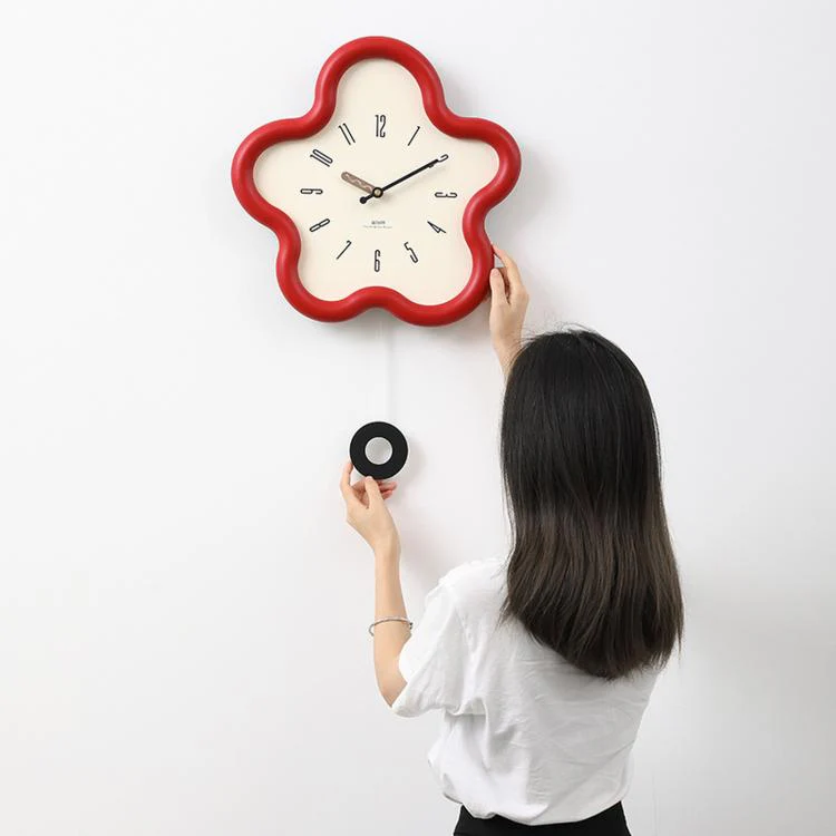 wozoom Flower Shaped Wall Clock Silent Creamy Style Decorative Clock, Spec: Swing Green - Image 3