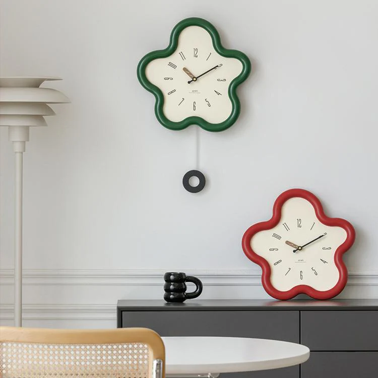 wozoom Flower Shaped Wall Clock Silent Creamy Style Decorative Clock, Spec: Swing Red - Image 2