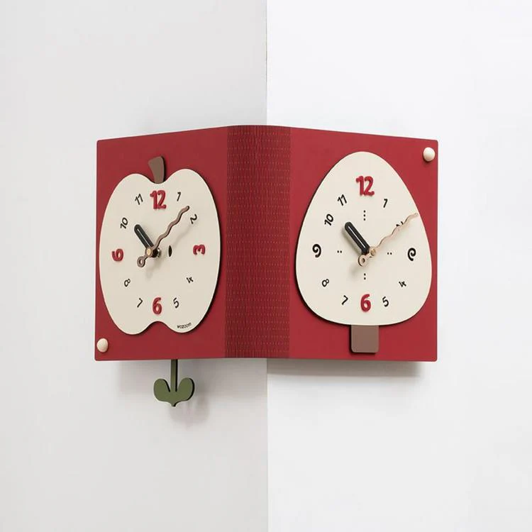 wozoom Living Room Minimalist Double-Sided Wall Clock Corner Decorative Clock, Spec: Red Medium