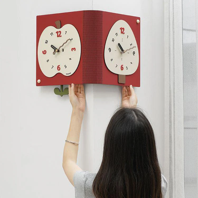 wozoom Living Room Minimalist Double-Sided Wall Clock Corner Decorative Clock, Spec: Red Medium - Image 8