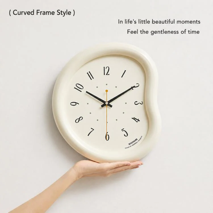wozoom Living Room Modern Art Wall Clock Minimalist Cream Style Silent Decorative Clock, 尺寸: Dust-proof Cream White - Image 4