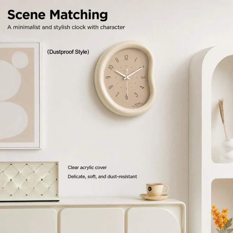 wozoom Living Room Modern Art Wall Clock Minimalist Cream Style Silent Decorative Clock, 尺寸: Framed Cream White - Image 5