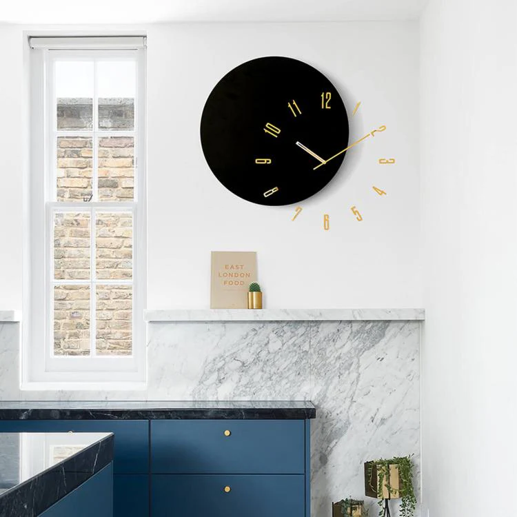 wozoom Living Room Modern Minimalist Wood Silent Decorative Clock(Black+Gold Hands) - Image 9