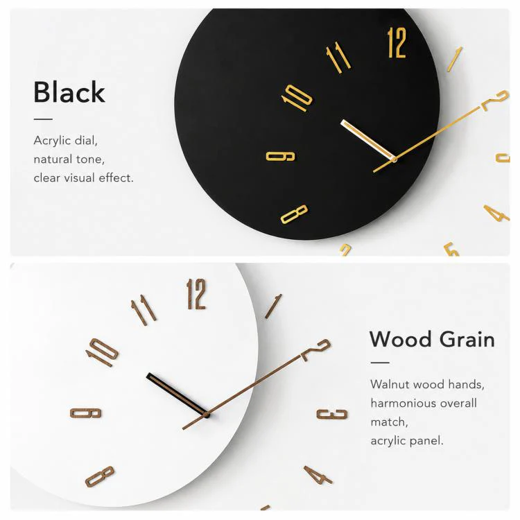 wozoom Living Room Modern Minimalist Wood Silent Decorative Clock(White+Wood Hands) - Image 3