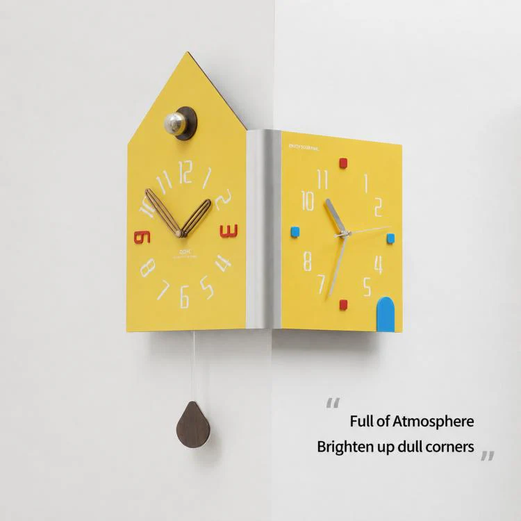 wozoom Modern Corner Double Sided Wall Clock Silent House Shaped Decorative Clock, Spec: White Large - Image 3