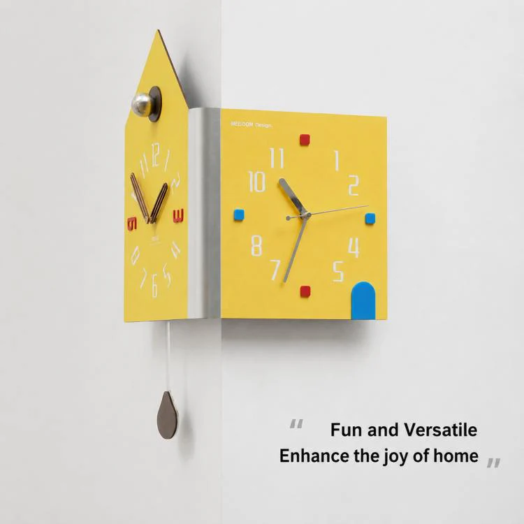 wozoom Modern Corner Double Sided Wall Clock Silent House Shaped Decorative Clock, Spec: Yellow Medium - Image 4