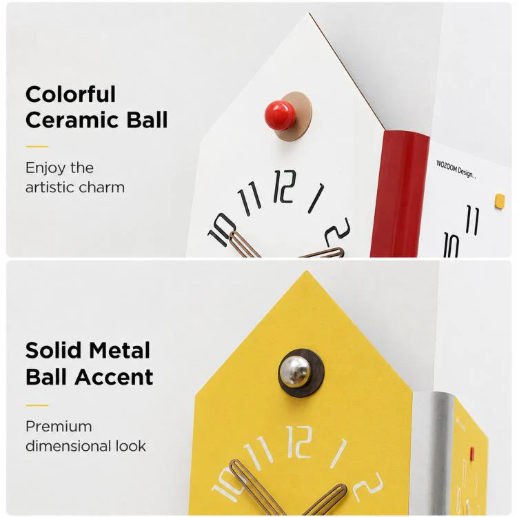 wozoom Modern Corner Double Sided Wall Clock Silent House Shaped Decorative Clock, Spec: Yellow Medium - Image 7