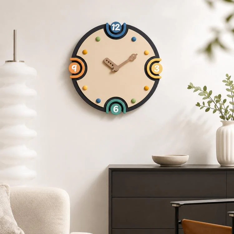 wozoom Modern Cream Style Wall Clock Colorful Wood Silent Non Ticking Decorative Clock(Black)