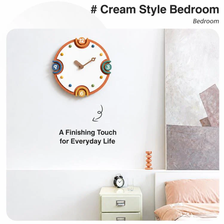 wozoom Modern Cream Style Wall Clock Colorful Wood Silent Non Ticking Decorative Clock(Black) - Image 7