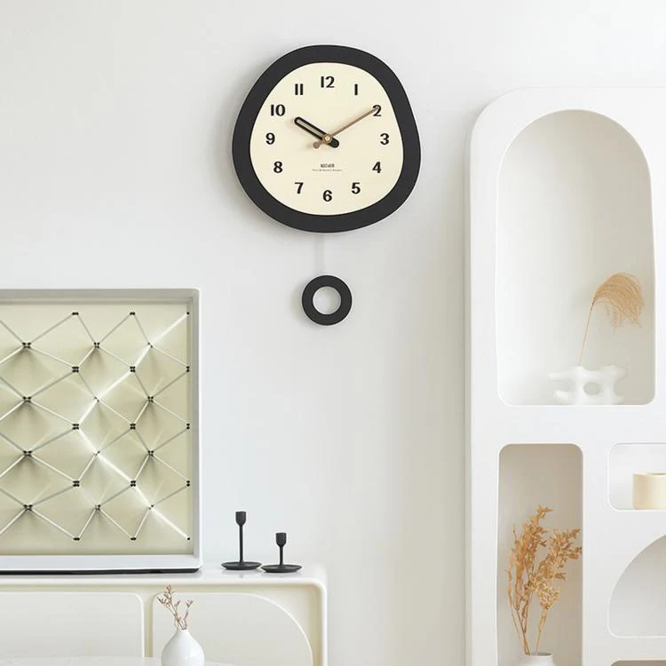 wozoom Modern Oval Wall Clock Silent Non Ticking Walnut Wood Pendulum Decorative Timepiece, Spec: Swinging Large