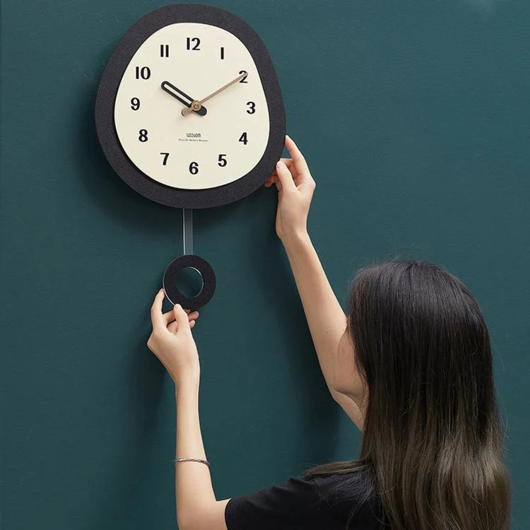 wozoom Modern Oval Wall Clock Silent Non Ticking Walnut Wood Pendulum Decorative Timepiece, Spec: Swinging Large - Image 4