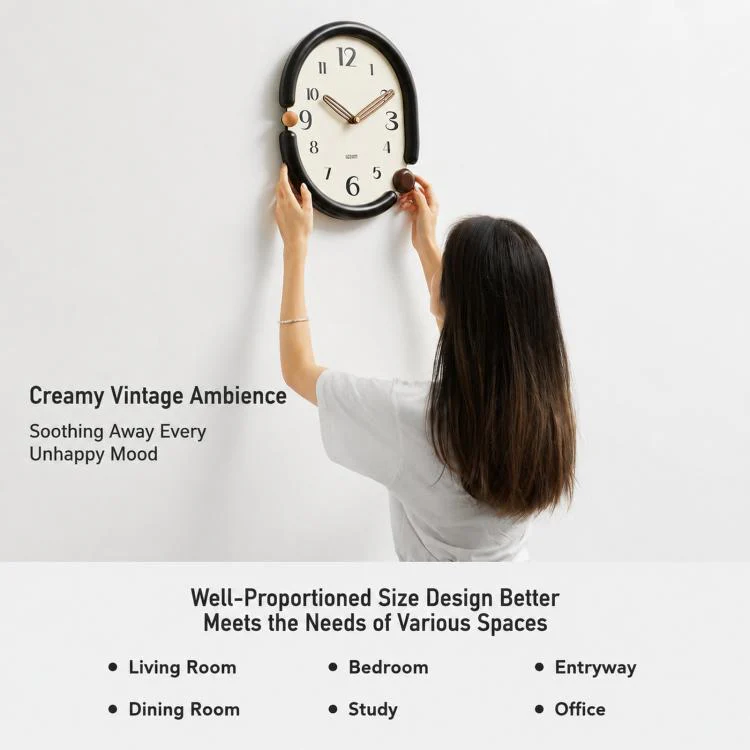 wozoom Retro Oval Wall Clock Silent Decorative Quartz Clock, Spec: 3D Design Aluminum Hands Black - Image 8