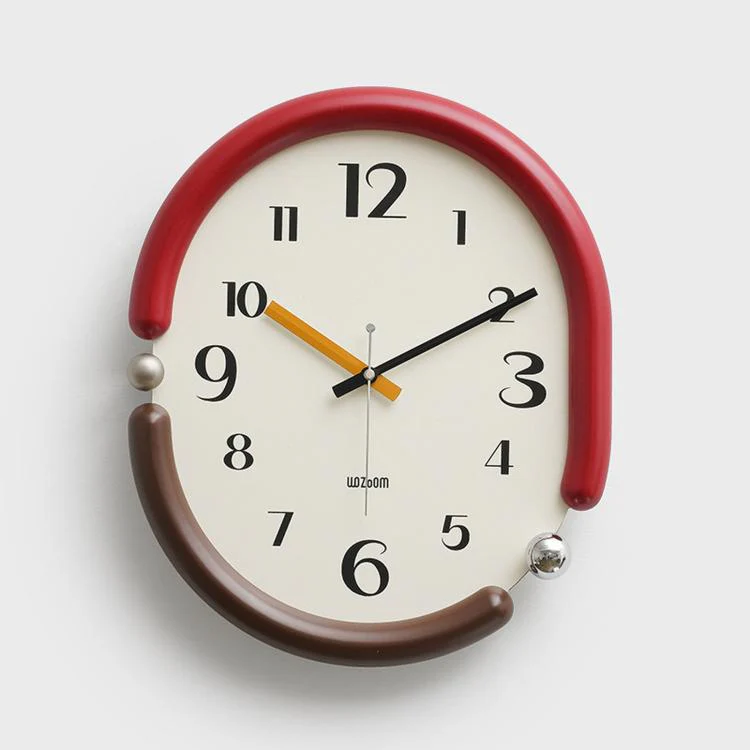 wozoom Retro Oval Wall Clock Silent Decorative Quartz Clock, Spec: 3D Design Aluminum Hands Dual-color