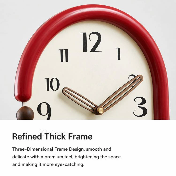 wozoom Retro Oval Wall Clock Silent Decorative Quartz Clock, Spec: 3D Design Wooden Hands Red - Image 5