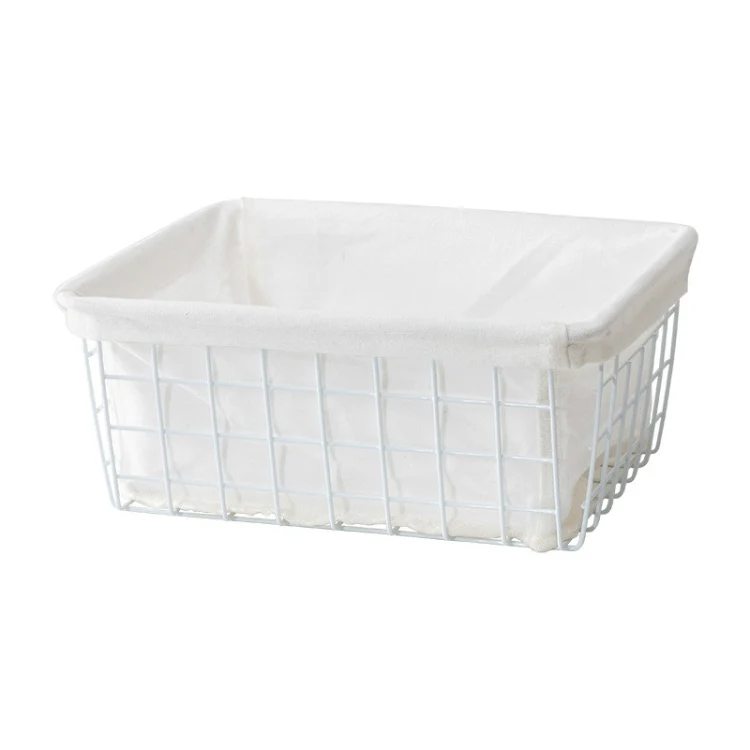 Wrought Iron Tabletop Snack Storage Box Sundries With Cloth Storage Basket(White) - Image 2