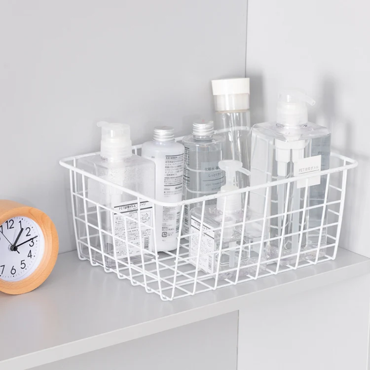 Wrought Iron Tabletop Snack Storage Box Sundries With Cloth Storage Basket(White) - Image 4
