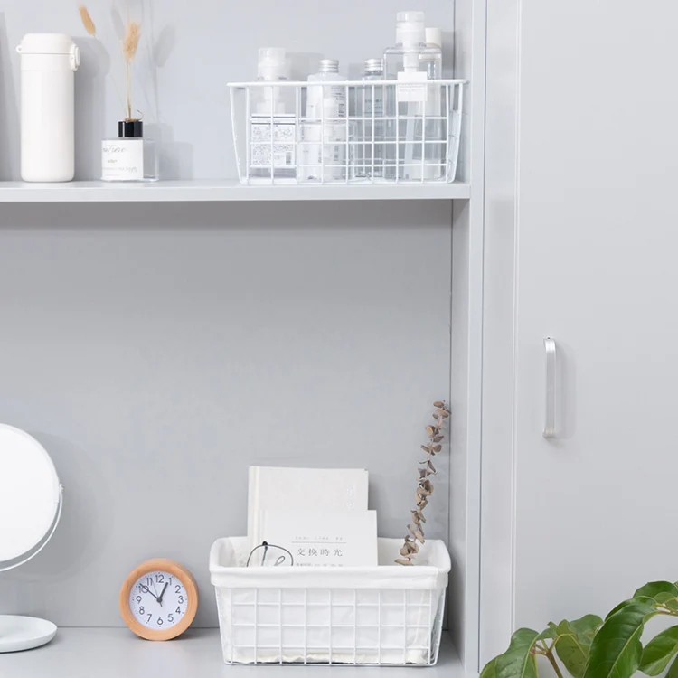 Wrought Iron Tabletop Snack Storage Box Sundries With Cloth Storage Basket(White) - Image 5