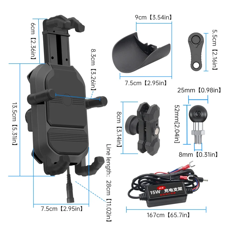 WUPP ZH-1848B1 15W Motorcycle Wireless Fast Charging Phone Navigation Holder, Style:M8 Ball Joint - Image 8