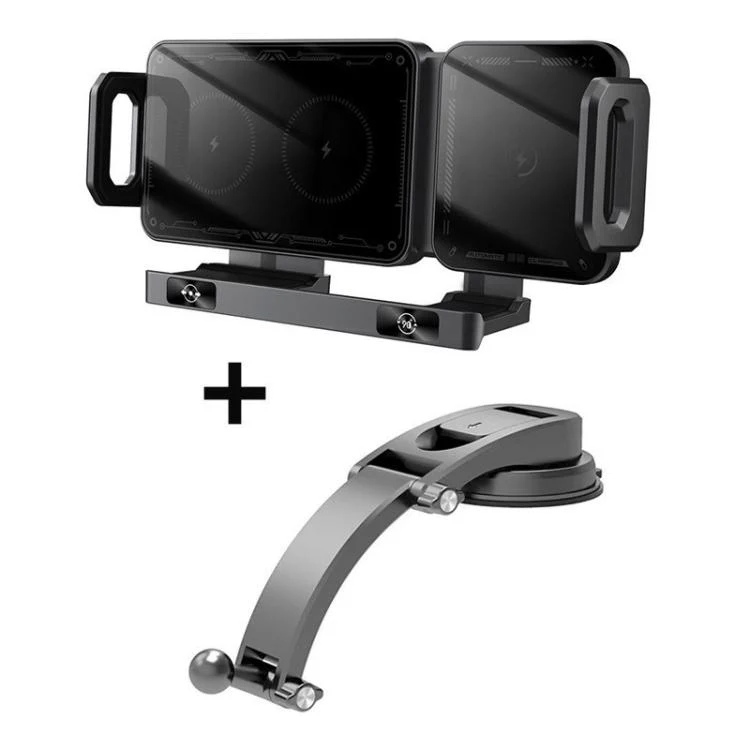X06 Foldable Screen 15W Wireless Charger Rotating Navigation Bracket(Black Bracket + Suction Cup)