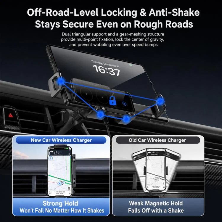 X06 Foldable Screen 15W Wireless Charger Rotating Navigation Bracket(Black Bracket + Suction Cup) - Image 7