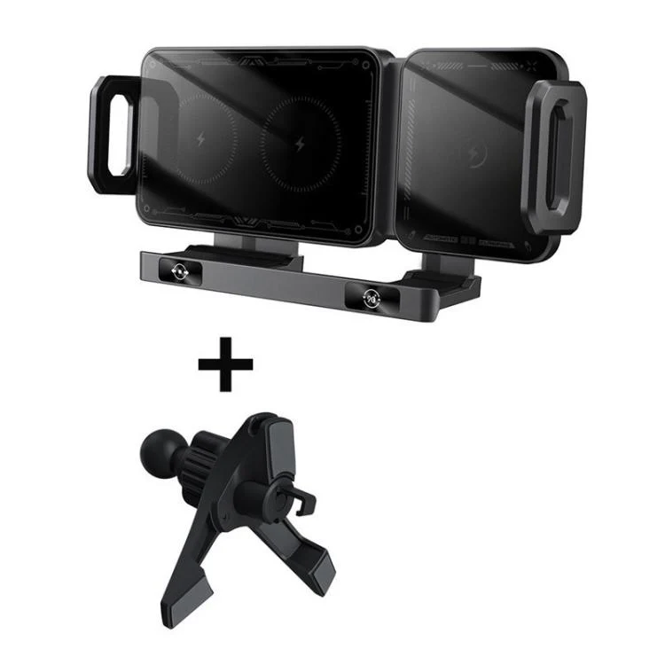 X06 Foldable Screen 15W Wireless Charger Rotating Navigation Bracket(Black Bracket + Tripod)